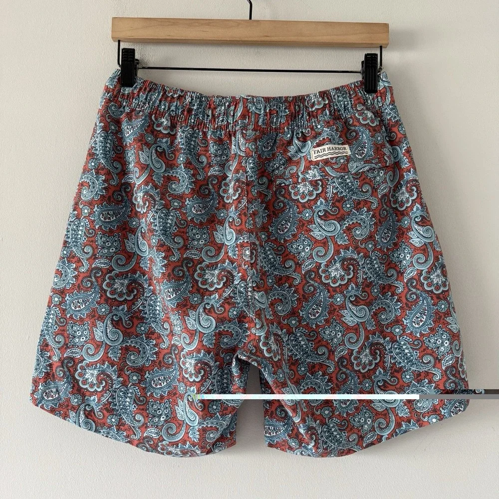 Fair Harbor Lined Swim Trunks Mens Medium Paisley Beach Vacation Drawstring